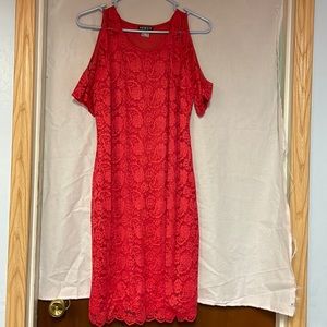 Venus strawberry red lace cold shoulder dress.  Size:L